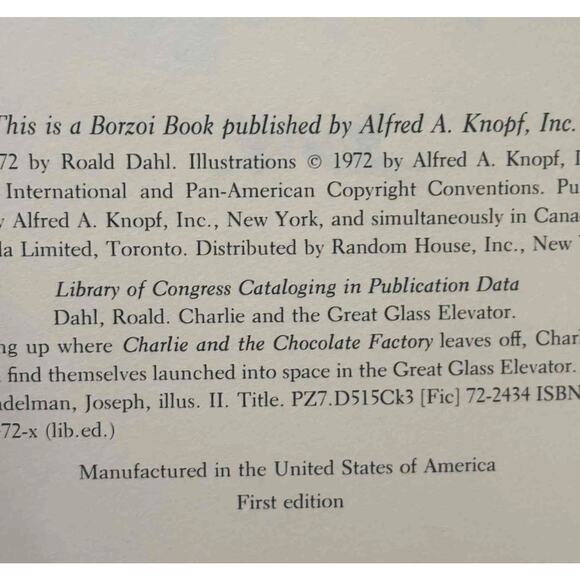 FIRST EDITION Charlie and the Great Glass Elevator Roald Dahl 1972 Hardback EUC! - Picture 3 of 9